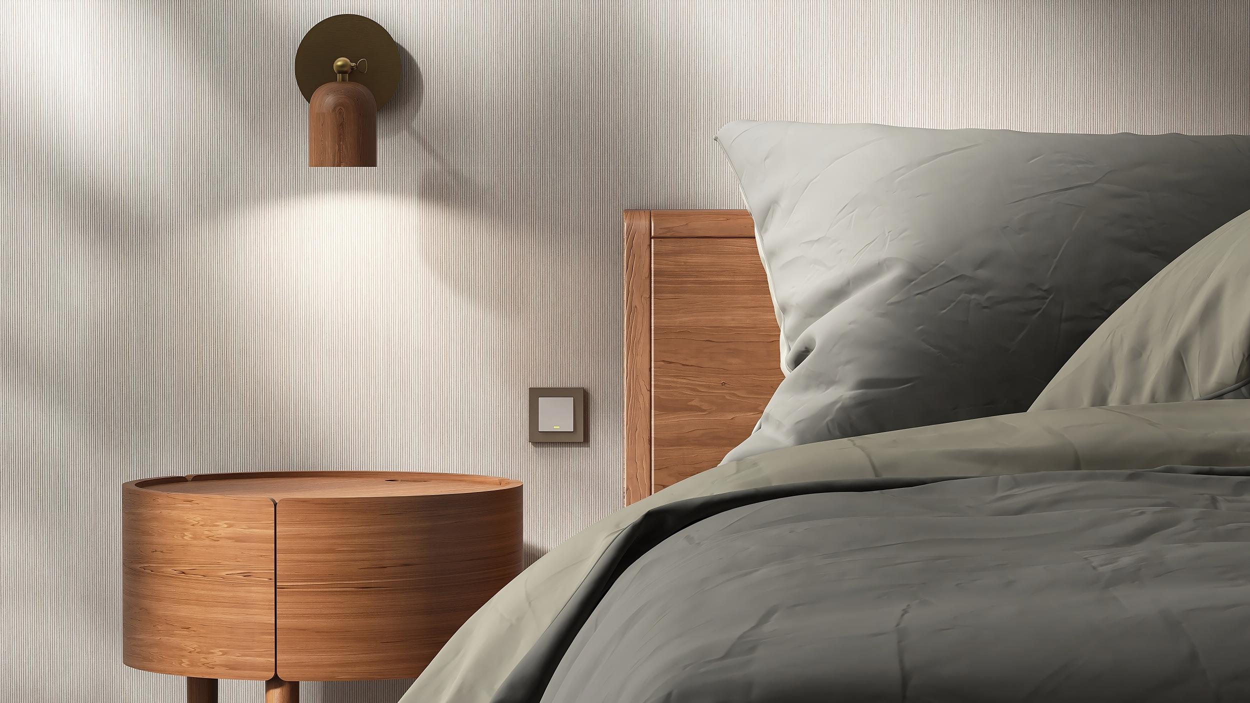 round wooden bedside table lamp