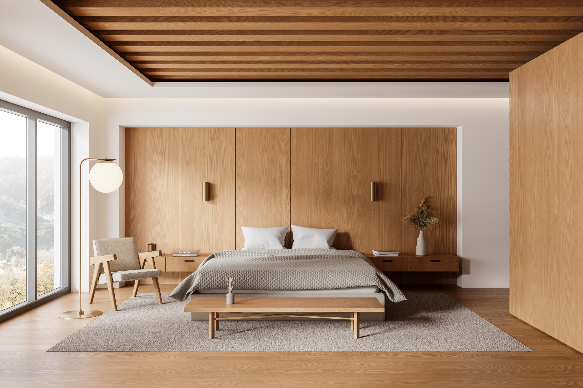 stylish bedroom interior bed armchair